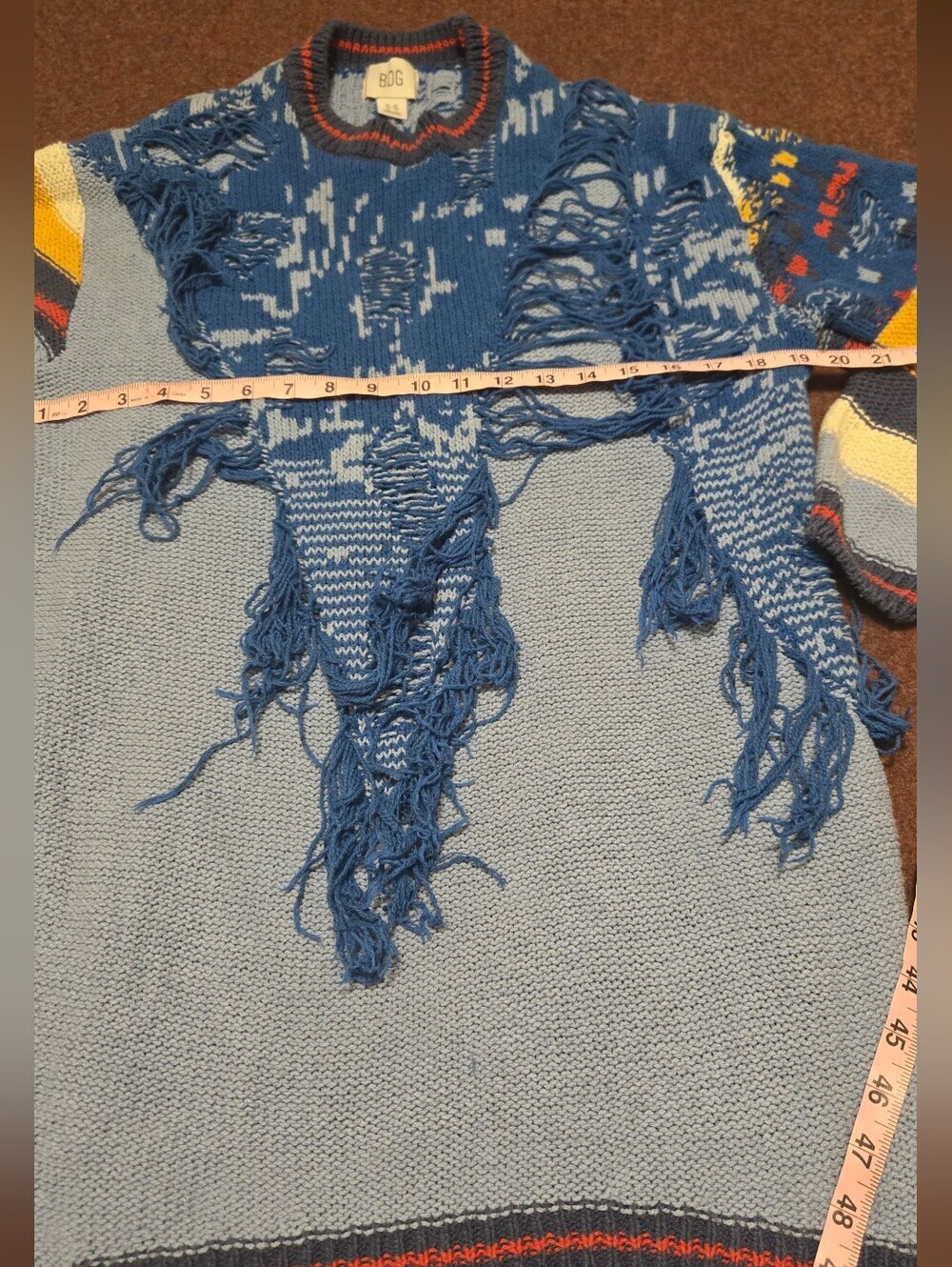 Urban Outfitters BDG Marlon Spliced Sweater Distressed Fringe Deadstock Small - Picture 6 of 8
